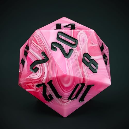 Giant D20 D&D Polyhedral Dice - 55mm, 20 Sided, Pink with White/Silver Black Number for RPG Table Games - color: Pink With White/Silver Black Number