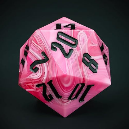 Giant D20 D&D Polyhedral Dice - 55mm, 20 Sided, Pink with White/Silver Black Number for RPG Table Games - color: Pink With White/Silver Black Number