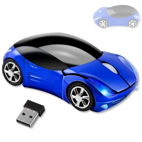 HuGuWdy Blue Cute Wireless Mouse，2.4G with USB Reciver 1600DPI Car Mouse for Computer Laptop Tablet for Windows for Mac OS for Christmas（Blue） - color: Blue