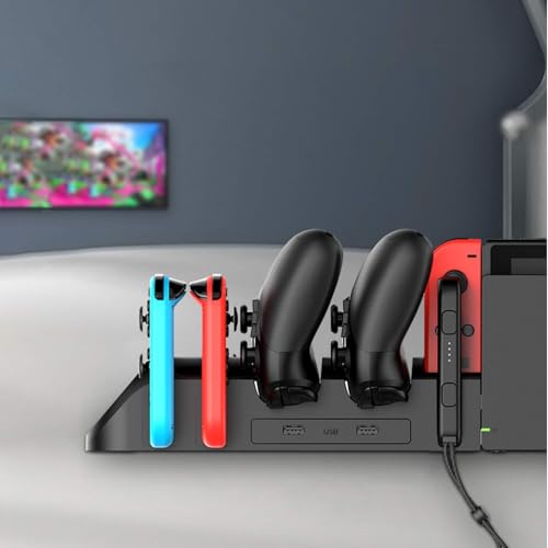 ECHZOVE Charging Dock for Nintendo Switch Joy-Con & Pro Controllers, 6-in-1 Controller Charging Station for 4 Joy-Cons and 2 Official Pro Controllers, LED Indicators, USB Ports, Game Room Organizer