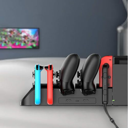 ECHZOVE Charging Dock for Nintendo Switch Joy-Con & Pro Controllers, 6-in-1 Controller Charging Station for 4 Joy-Cons and 2 Official Pro Controllers, LED Indicators, USB Ports, Game Room Organizer