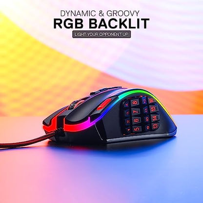Redragon M990 Wired RGB MMO Gaming Mouse 32000 DPI Remapping Keys | Stable Lag-Free Connection, Redefine Keybinding Macro, Vibing Backlight, Ergonomic Grip Body Comfort - color: Black, style: Wired M990