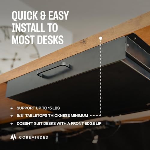 Under Desk Drawer Slide Out Attachment - Carbon Steel Undermount Table Drawer with Cable Management, Pull Out Add-On Storage for Office & Standing Desks (13" x 8" x 2.8") - size: Medium, style: Drawer