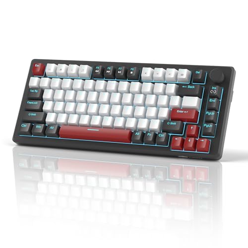 MageGee 75% Mechanical Gaming Keyboard, Compact Blue Backlit Wired Gaming Keyboards with Red Switches, EVA Foam, Knob Control, STAR75 Portable NKRO PC Gaming Keyboard - Black & White - color: Black & White - Red Switch