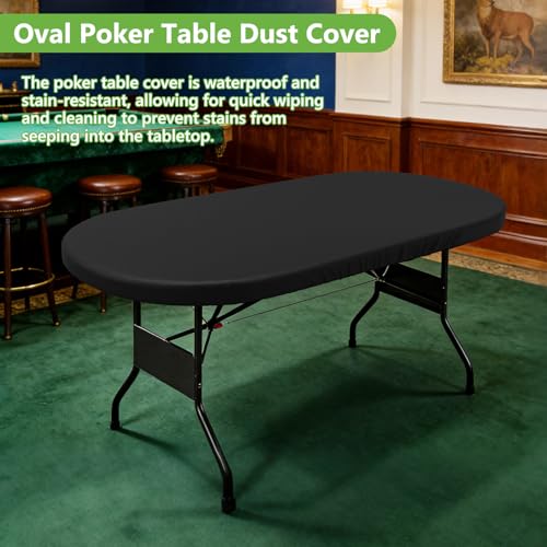 COSHNIBI Oval Poker Table Dust Cover ,420D Waterproof Game Table Cover,84" L x 42" W Black - size: Fits for 84 in 10 Player Poker Table