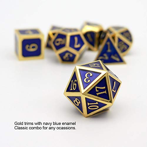Haxtec Gold Navy Blue Metal DND Dice Set Enamel D&D Dice with Leather Dice Bag Compatible with Dungeons and Dragons Gamer Gift for DND Lovers TTRPG Players DM Masters - color: Gold Navy Blue