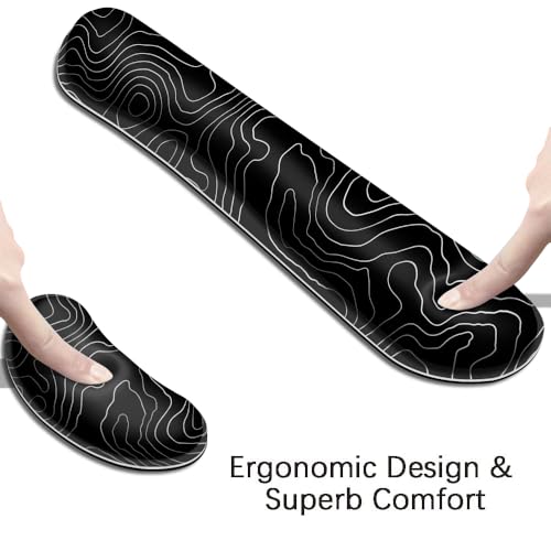 Desk Mat, Large Gaming Mouse Pad with Wrist Rest, 4 in1 XXL Mouse pad+Keyboard Wrist Rest+Mouse Pad Wrist Support+Cup Coaster Set, Ergonomic Desk Pad for Home Office, Topographic Line - color: Topographic Line
