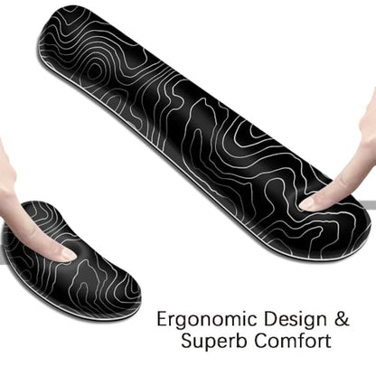 Desk Mat, Large Gaming Mouse Pad with Wrist Rest, 4 in1 XXL Mouse pad+Keyboard Wrist Rest+Mouse Pad Wrist Support+Cup Coaster Set, Ergonomic Desk Pad for Home Office, Topographic Line - color: Topographic Line