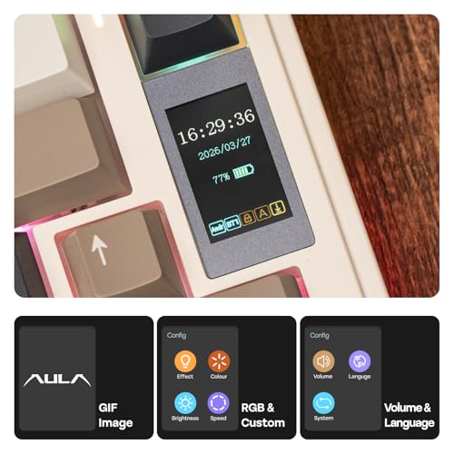 EPOMAKER X Aula EA75 MAX Wireless Gaming Keyboard with Screen & Knob | 5000mAh, Hot-Swap, Lubed Switches, RGB Backlit, Creamy Gasket, 75% Mechanical Keyboard (Retro White, Silent Cotton Candy) - color: Retro White, size: Silent Cotton Candy Switch