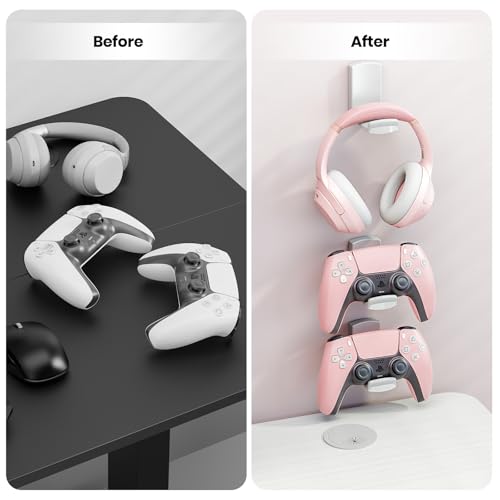 Sticky Headphone Stand Controller Holder - EURPMASK Upgraded Adhesive Gaming Headset Hook, Headphone Holder for Desk with Soft Rubber Pads, Universal PC Gaming Accessory Controller Headset Stand,White - color: White