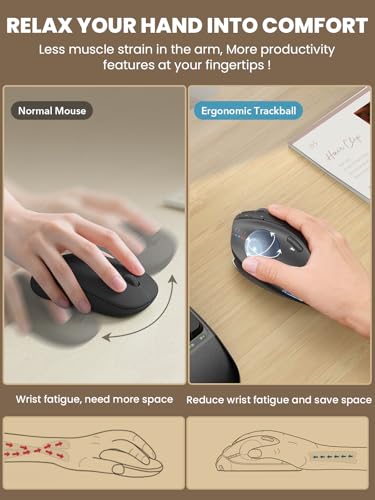 Wireless Trackball Mouse, Adjustable Angle Rechargeable, Backlit-Gray Mouse | MAM1 Pro Ergonomic Mouse Rollerball Thumb mice with 5 Level DPI, 3 Devices Connection (USB & Bluetooth ) for PC, Windows - color: Gray Mouse