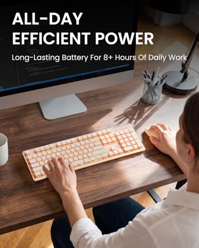 Wireless Keyboard and Mouse Combo with Warm Backlit Pudding Keycaps, Bluetooth & 2.4G, 2000mAh Rechargeable, Full Size, Metal Panel Quiet Computer Keyboard Set for Windows PC Desktop - Rose Gold - color: Rose Gold