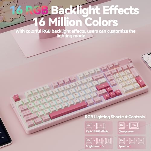 LEOBOG A98 Wireless Mechanical Keyboard, Tri-Mode BT5.0/2.4GHz/USB-C, Creamy Keyboard with Number Pad, Gasket Structure Hot Swappable, PBT Keycaps, RGB Backlit Pink Gaming Keyboard with Knob for PC - color: Creamy&Pink