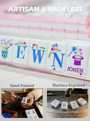 Mahjong Tile Set 160 1.2” Acrylic American Mahjong Game Sets | Pink Fairy Garden Series Mah Jongg Tiles with 6 Dice PU Bag Accessories Gifts for Majong Players Beginners - color: Garden