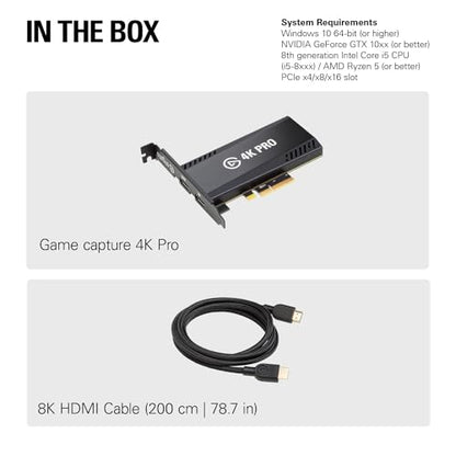 Elgato 4K Pro Internal Capture Card, 8K60 Passthrough | 4K60 HDR10 capture, HDMI 2.1, Up to 1080p240 recording, VRR support, Ultra-low latency, Dual PC setup compatible