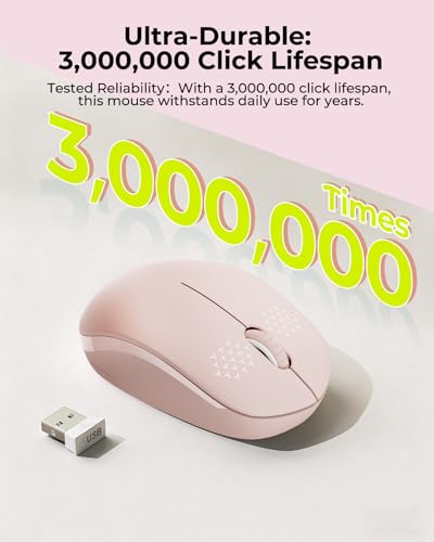 seenda Wireless Mouse for Laptop, 2.4G Noiseless Mouse with USB Receiver - Optical Tracking Portable Computer Mice for Chromebook, PC, Tablet, Windows System, 24 Months Battery Life - Pink - color: Pink