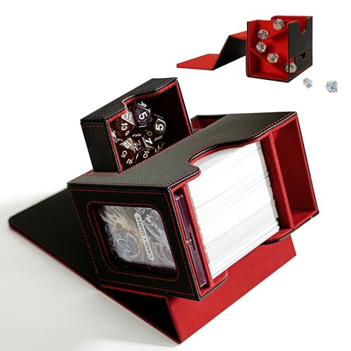 Commander Deck Box for MTG with Dice Tray - Card Deck Box Fits 100 Double-Sleeved Cards & 35PT Card Brick with Commander Display & Magnetic Holder for TCG/CCG Games-Black/Red - color: Black Red