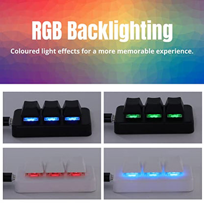 Yoidesu 3 Key Mini Keypad One Handed RGB Mechanical Gaming Keyboard DIY Programmable Macro Keyboard, Plug and Play, USB Gaming Keyboard Programming Macro Keys for Office, Game, - color: White
