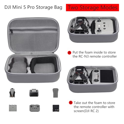 Storage Bag for Mini 5 Pro Drone Case Hard Shell Travel Carrying case Compatible with Mini 5 Pro, DJI RC 2/ RC-N3 Controller and Accessories