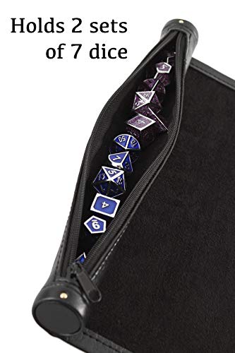 Forged Dice Co Scroll Dice Tray and Rolling Mat with Zippered Dice Holder - Storage Pouch Holds up to 14 Metal or Plastic Polyhedral Dice - Compatible with DND and Dungeons & Dragons Game Dice - color: Black