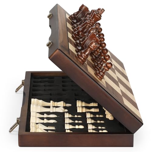 Magnetic Wooden Chess Set for Adults Kids 12'' Chess Board with Handmade Pieces, Folding Portable Travel Unique Chess Sets Game for Tournament Professional Beginner - size: 12 INCHES