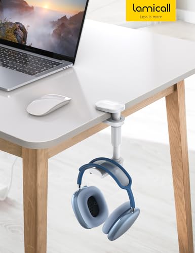 Lamicall Headphone Stand, Headset Holder - [2025 Upgarded] 360° Rotating Headphone Hanger, Earphone Holder Hook Mount Clamp Under Desk for Airpods Max, Sennheiser, More, White
