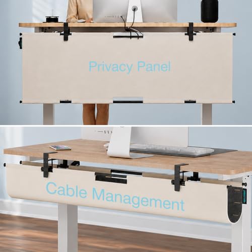 No Drill Under Desk Cable Management Tray, 45.2" Felt Cord Organizer | Clamp or Screw Mount, Converts to Privacy Panel, Pegboard Design, Wire Management for Standing Desk & Home Office - size: 45.2"-Khaki