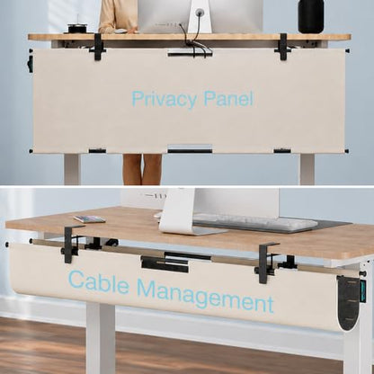 No Drill Under Desk Cable Management Tray, 45.2" Felt Cord Organizer | Clamp or Screw Mount, Converts to Privacy Panel, Pegboard Design, Wire Management for Standing Desk & Home Office - size: 45.2"-Khaki