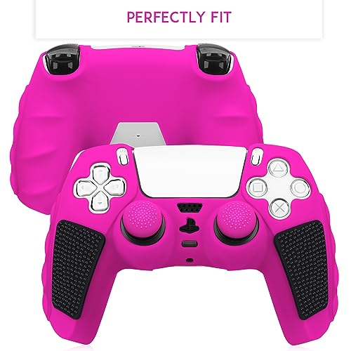 SIKEMAY Anti-Slip PS5 Controller Skin, Soft Thicken Non-Slip Studded Silicone Gel Grip Protective Cover Case for PlayStation 5 Controller Grip, 2 Pack with 8 x Thumb Grip Caps - color: Nova Pink-Black