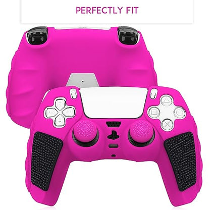 SIKEMAY Anti-Slip PS5 Controller Skin, Soft Thicken Non-Slip Studded Silicone Gel Grip Protective Cover Case for PlayStation 5 Controller Grip, 2 Pack with 8 x Thumb Grip Caps - color: Nova Pink-Black