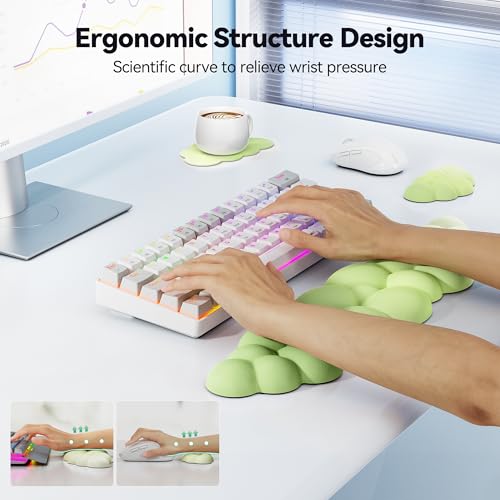 TECKNET Cloud Keyboard Wrist Rest Set, Cloud Wrist Rest with Non-Slip Base, PU Leather Wrist Pad for Keyboard with Ergonomic Memory Foam for Computer Laptop Gaming & Pain Relief, Gradient Green - color: Gradient Green