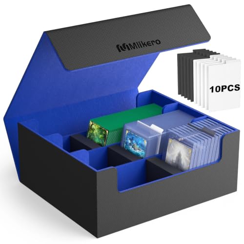 Mlikero Card Deck Case for Trading Cards 1800+, Trading Card Storage Box Fits Toploader and Magnetic Card Holder, Leather Magnetic Closure Deck Box Fit for MTG, TCG (Blue) - color: A3-Blue, size: A-3 Row XL