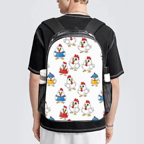 Waterproof Large Clear Beach Backpack Holds Towels Water Bottles | Padded Adjustable Shoulder Strap, Chicken Cute Hens, Stadium Approved Bookbag for College Men Women Festival - color: Pattern (838)