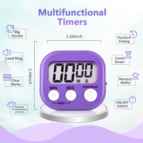 4 Pack Purple Digital Kitchen Timer Magnetic Digital Timer with Big Display Loud Ring Cooking Timers for Cooking, Game, Gym, Break Time, Classroom (4, Pruple) - color: Purple
