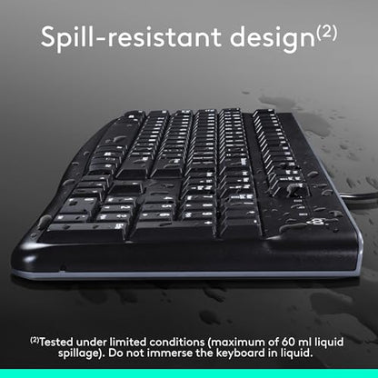 Logitech MK120 Full Size Wired Keyboard and Mouse Combo - Black | Full size wired keyboard, optical wired mouse, USB plug-and-play, Windows only, pc and laptop compatible