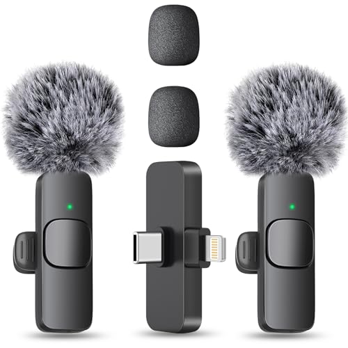 MAYBESTA Wireless Mini Microphone for iPhone, Android Phone - 2 Pack Lavalier Lapel Mic for Audio Video Recording - Clip on Content Creator Microphones for YouTube Tiktok Podcast Vlogging - color: Black(All iPhones & Androids)