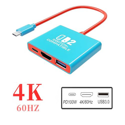Switch TV Dock - 4K/60Hz HDMI 2.0 Adapter, PD100W, USB 3.0 Port - Docking Station for Nintendo Switch/OLED (Switch 2 Version 21.0.0 Need Firmware Upgrade)