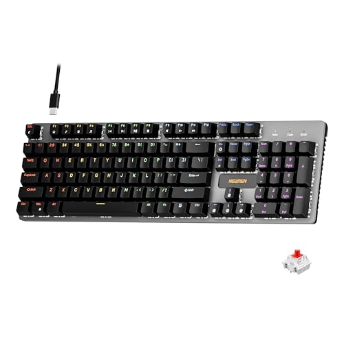 Newmen GM325Pro Mechanical Keyboard,Gaming Keyboard 104 Keys Red Switches | Rainbow LED Backlit,Metal Panel,ABS Black Keycaps,Wired Gaming Mechanical Keyboard for Windows ,Linear Red Switches,QWERTY