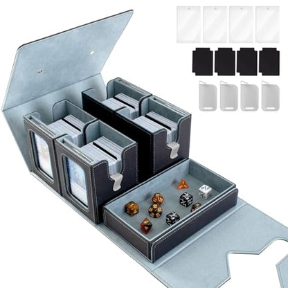 Commander Deck Box for MTG 400+ Double-Sleeved Card Storage, Trading Card Storage Box with Commander Display, Dice Tray for TCG PTCG EDH, 4 Toploaders, 4 Stoppers, 4 Magnetic Card Holder