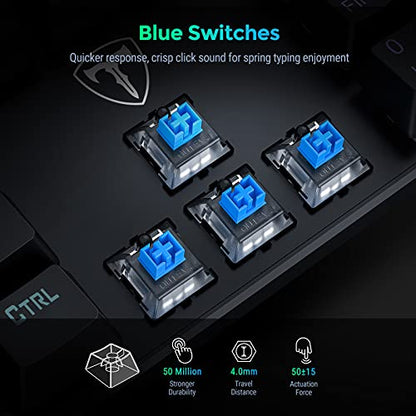 RisoPhy Mechanical Gaming Keyboard, RGB 104 Keys Ultra-Slim LED Backlit USB Wired Keyboard with Blue Switch, Durable Abs Keycaps/Anti-Ghosting/Spill-Resistant Computer Keyboard for PC Mac Xbox Gamer | 104 Keys, RGB LED Backlit, Durable Abs Keycaps, Anti-G