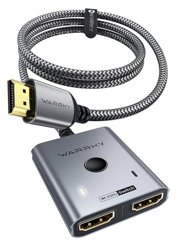 HDMI Switch 2 in 1 Out 4K@60Hz, WARRKY[with 3.3ft Fixed Braided HDMI Cable, Aluminum Case, 2K@144Hz, HDCP 2.2] Bidirectional 2x1 Switcher Splitter Compatible for PS5/4, Xbox, Roku, FireStick, Switch - color: Grey