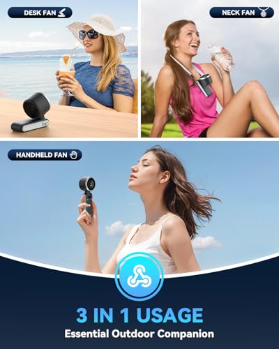 PlayHot Portable Handheld Turbo Fan, Travel Essentials, Gifts for Women/Men | 5-Speed, Up to 12H, 10m/s Airflow, USB-C Rechargeable, LED Display, 3-in-1 Foldable Personal Fan for Cruise, Beach, Vacation - color: Black