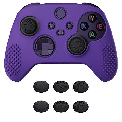 eXtremeRate PlayVital Purple 3D Studded Edition Anti-slip Silicone Cover Skin for Xbox Series X/S Controller, Soft Rubber Case Protector for Xbox Core Wireless Controller with 6 Black Thumb Grip Caps - color: Purple