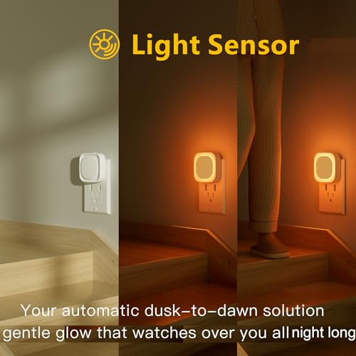 2 Pack Amber Night Light Plug into Wall, Eye-Care Glow for Kids | Dusk to Dawn Sensor, Dimmable Reflected Dim Light, Plug-in LED Nightlight for Toddler, Bathroom, Bedroom, Sleep, Baby Nursery - color: Amber