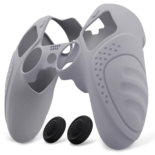 PlayVital Guardian Edition Anti-Slip Ergonomic Silicone Cover Case for ps5 Edge Controller, Soft Rubber Protector Skin for ps5 Edge Wireless Controller with Thumb Grip Caps - Metallic Gray - color: Metallic Gray