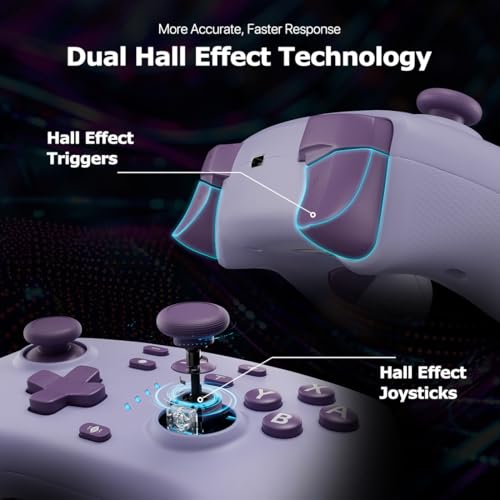 Wireless Switch Controller for Switch/Switch 2/Lite/OLED/PC Controller with Adapter, Purple Switch Controller with Hall Joysticks & Hall Triggers, Switch Pro Controller with Wake-up, 2 Back Programmable Buttons, Turbo Function