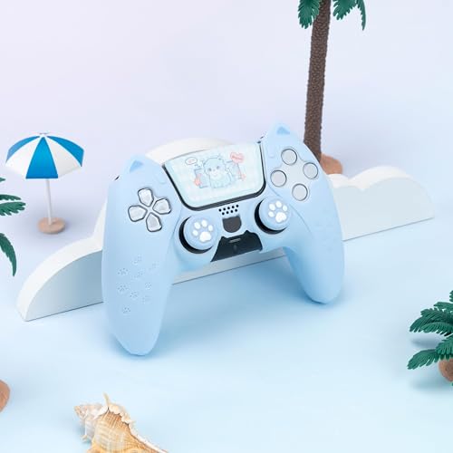 GeekShare Cute Cat Paw PS5 Controller Skin Set Anti-Slip Silicone Protective Cover Skin Case for PS5 Wireless Controller with 2 Thumb Grip Caps and 1 Sticker (Blue) - color: Blue