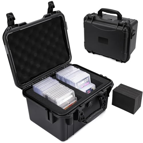 QINGUANG Graded Card Storage Box,Trading Card Case with 4 Foam Dividers,IP67 Waterproof PSA Slab Case for PSA/CSG/CGC/SGC/BGS Top Loaders Sports Cards - size: 2 Rows standard