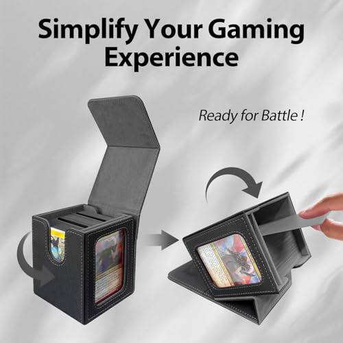 Card Deck Box with MTG Commander Display, Fits 100 Double Sleeved Cards, Magnetic Deck Case compatible with TCG Black/Gray - color: Black/Grey