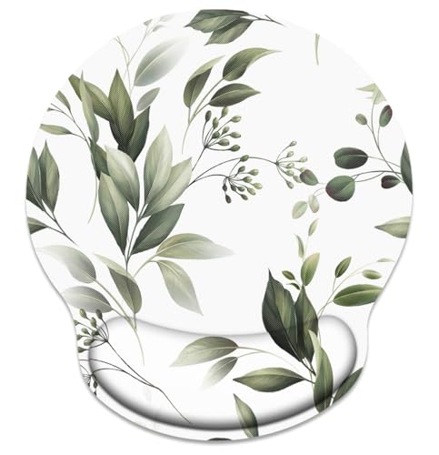 Britimes Ergonomic Mouse Pad with Wrist Support Green Flowers Leaf Non-Slip Rubber Base Mousepad for Home Office Gaming Working Computers Laptop Easy Typing & Pain Relief - color: Green Flowers Leaf